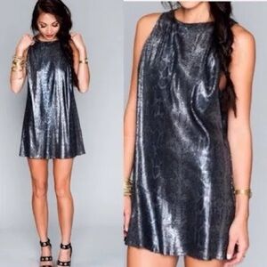 Show Me Your Mumu  Snakeskin Sequin Sleeveless Gray Mini Dress Size M